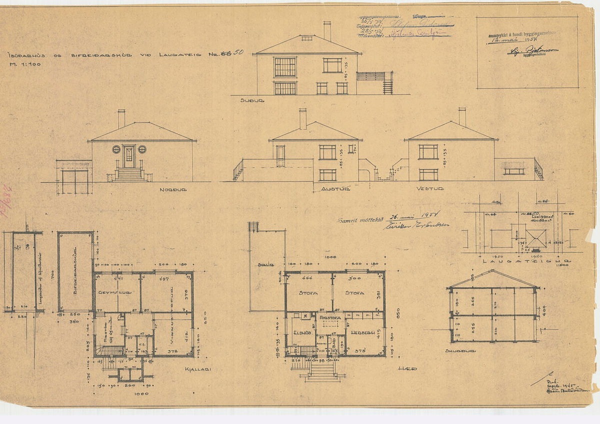 Íbúðarhús og bifreiðarskúr við Laugateig, 1954