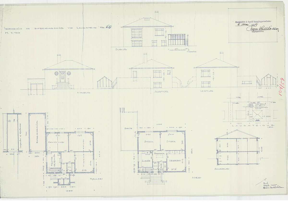 Íbúðarhús og bifreiðarskúr við Laugateig, 1959